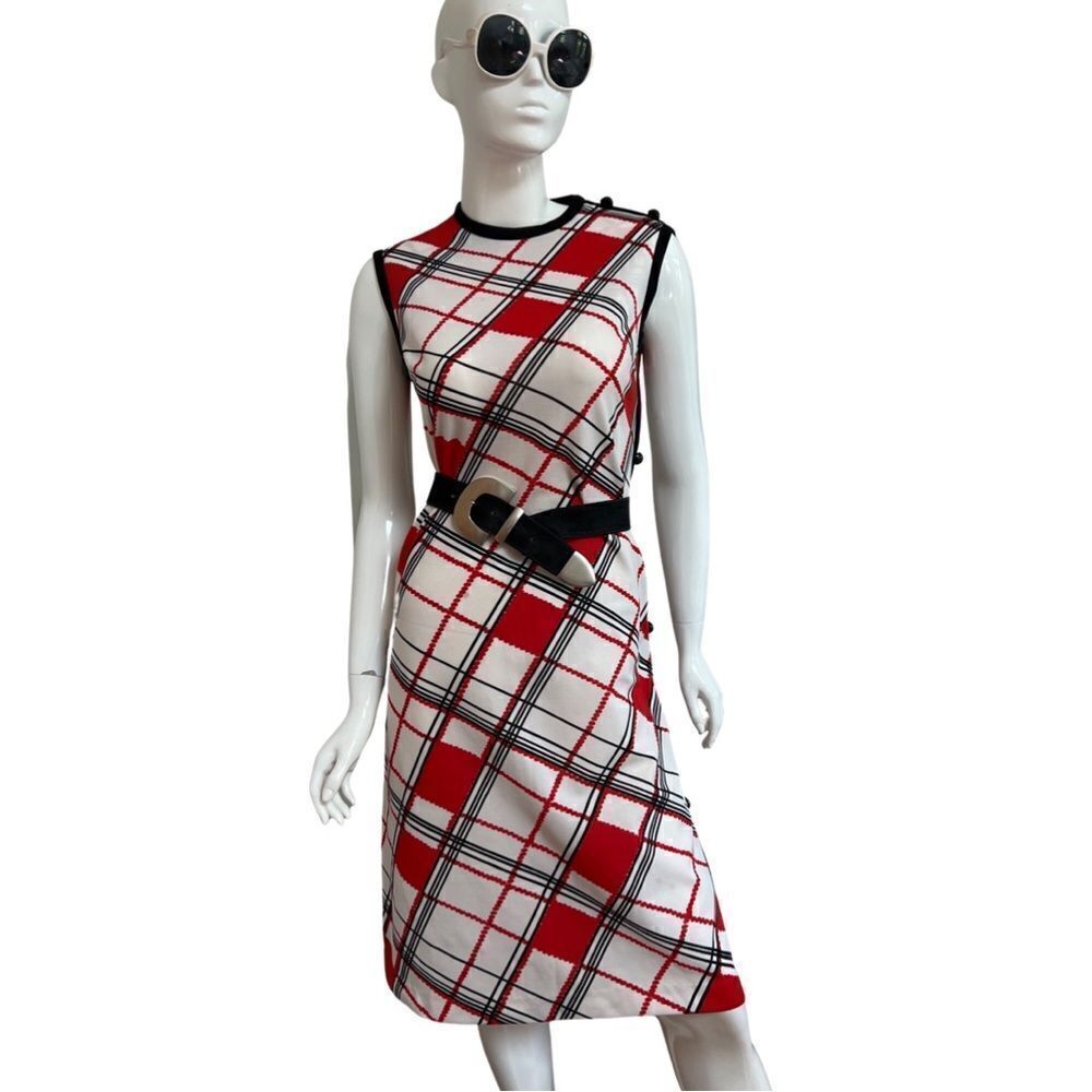 Vintage 1960s Mod Red Black Geometric Print Side … - image 7